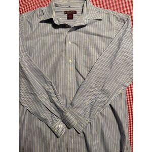 Brooks Brothers Non Iron Button Shirt Mens Large Blue Stripe Long Sleeve Cotton
